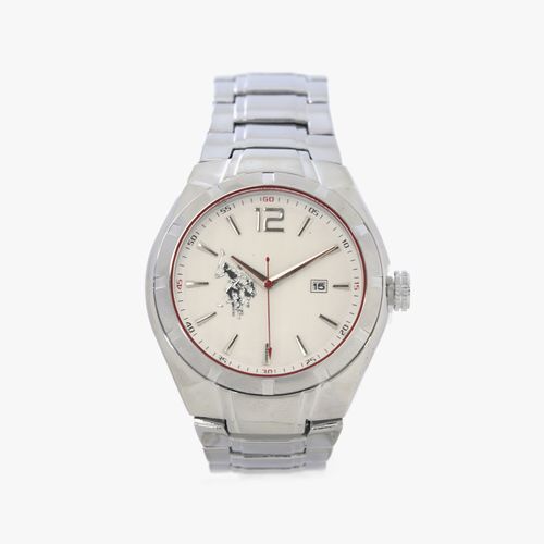 Reloj U.S. Polo análogo metálico blanco para hombre