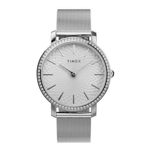 Reloj Timex análogo metálico color plateado para mujer
