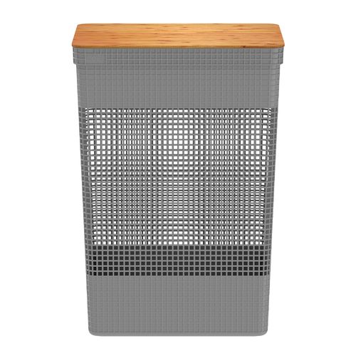 Cesta gris con tapa de bambú 49 l