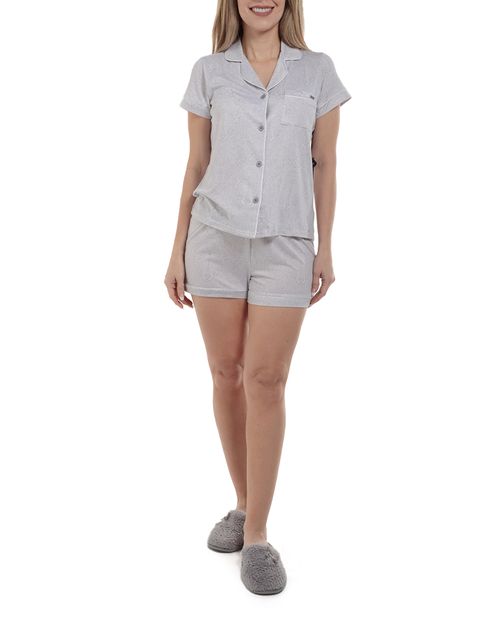Pijama con short color gris estampado para dama