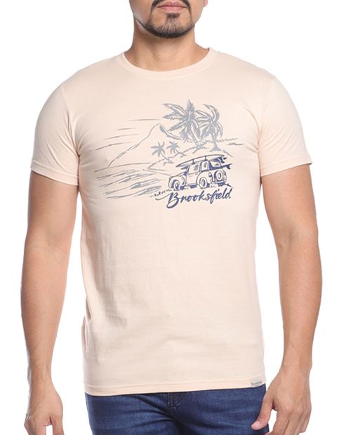 Camiseta beige estampado playero para hombre
