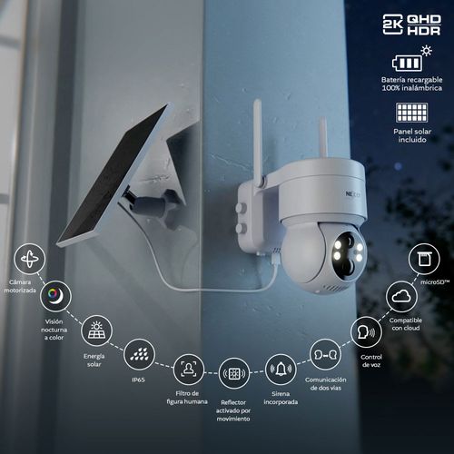 Cámara de seguridad smart Nexxt Wi-Fi 360° para exteriores con panel solar