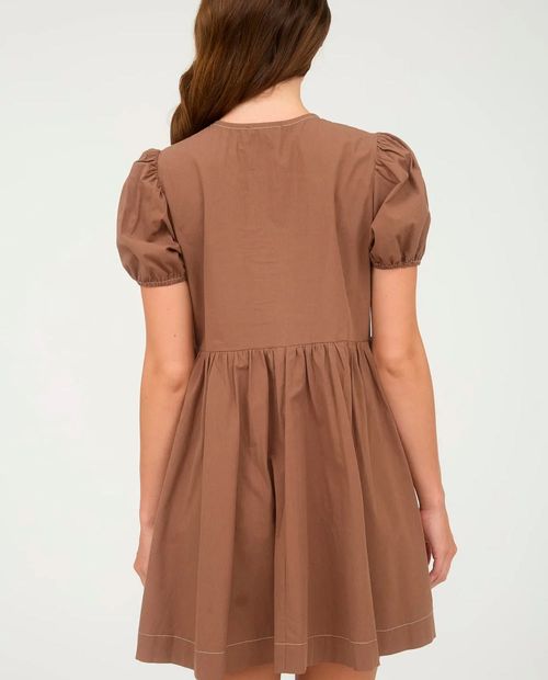 Vestido Mine casual café manga corta para mujer