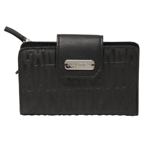 Billetera flap Nautica color negro para mujer