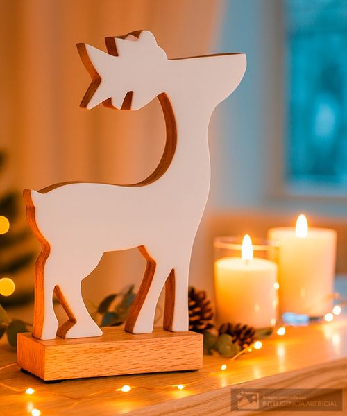 Adorno para mesa reno blanco de madera 27 cm
