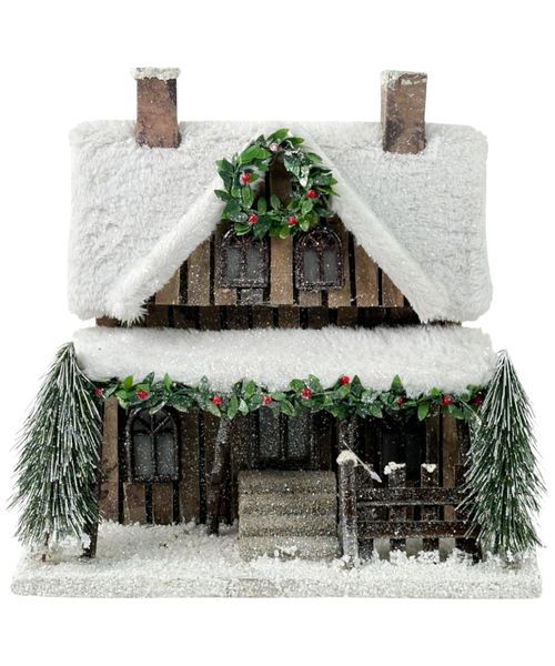 Casa navideña nevada con luz 31 x 23.5 x 30.5 cm