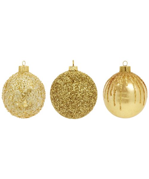 Set de 3 esferas decorativas doradas 10 cm