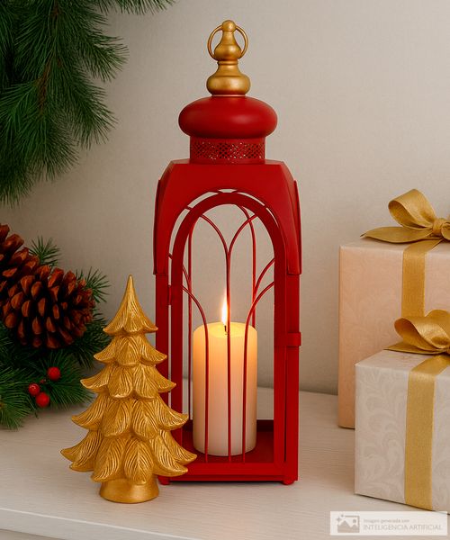 Portavelas decorativo rojo 24 x 24 x 78 cm