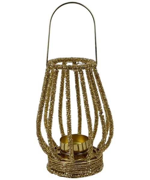 Portavelas decorativo metálico dorado 11 x 11 x 15.50 cm