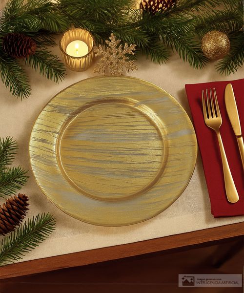 Portaplato de vidrio con detalles dorados 32 cm