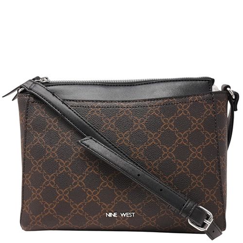 Cartera crossbody Nine West Bowie color café/negro para mujer