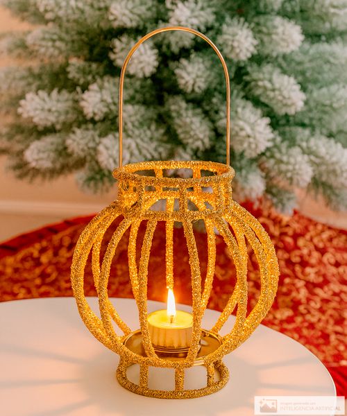 Portavelas decorativo metálico dorado 14 x 14 x 15.50 cm