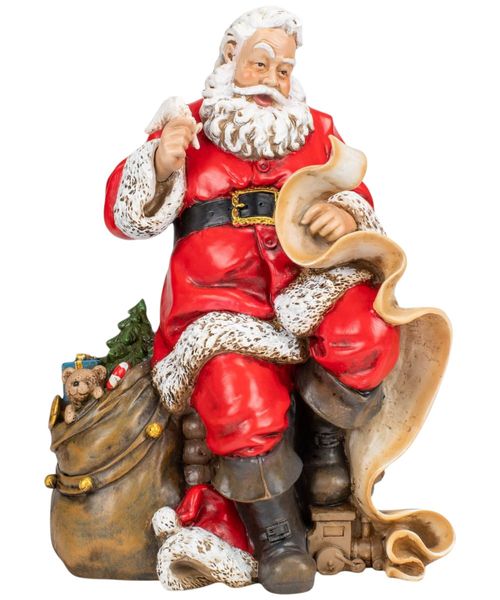 Figura decorativa de Santa con lista navideña 12.25 x 8.25 x 16.75 cm