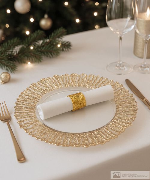 Portaplato de vidrio con orilla dorada 33 cm