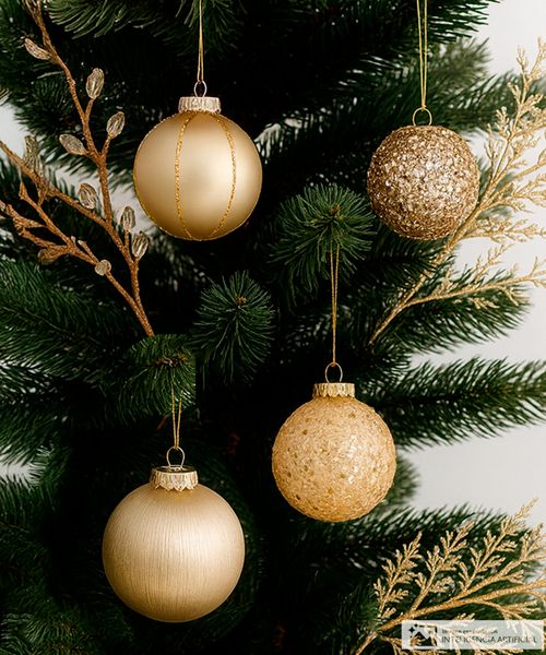 Set de 4 esferas surtidas champagne 10 cm