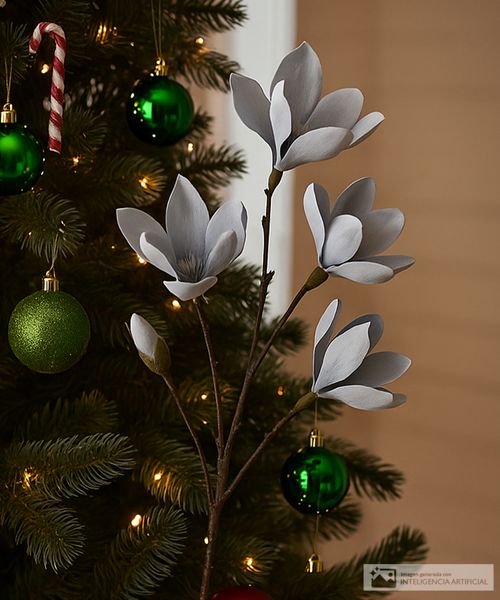 Rama decorativa de magnolias celestes 95 cm