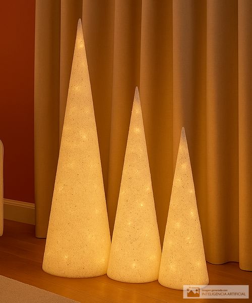 Set de 3 conos navideños con luz 60 cm / 80 cm / 100 cm