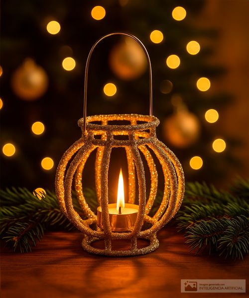 Portavelas decorativo metálico dorado champagne 14 x 14 x 15.50 cm