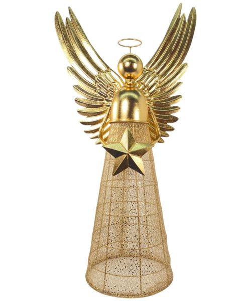 Ángel decorativo metálico dorado  51.4 x 31.5 x 101 cm