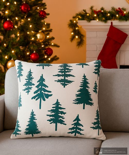 Cojín navideño estampado con bordado 45 x 45 cm
