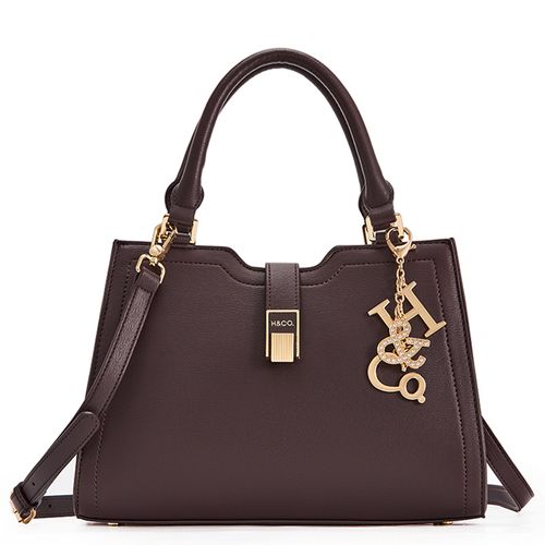 Cartera satchel H&Co Luna color café para mujer