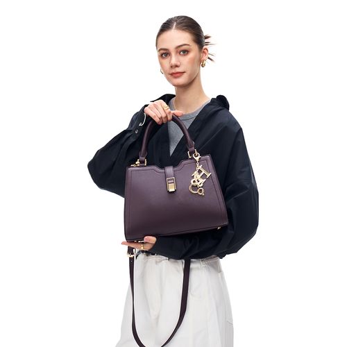 Cartera satchel H&Co Luna color café para mujer