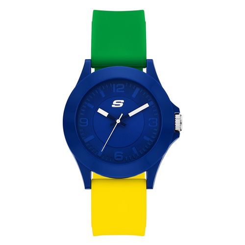 Reloj Skechers análogo Brasil Mundial de silicón amarillo con verde unisex