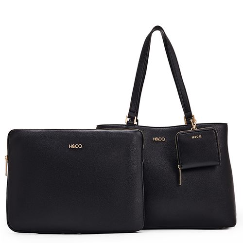 Cartera tote y portalaptop H&Co Carlotta color negro para mujer