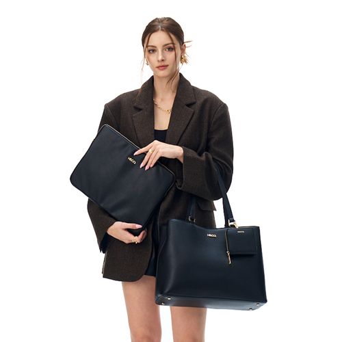 Cartera tote y portalaptop H&Co Carlotta color negro para mujer