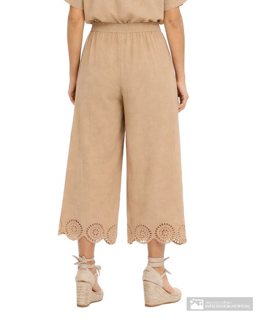 Pantalón Sabrina wide leg beige de cintura alta para mujer