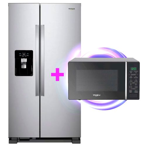 Combo Refrigeradora Side by Side 594 L (21 PCU) Energy saver 7WRS21SDHM Whirlpool + Microondas Whirlpool 20 L (0.7 PCU) negro WM1807B