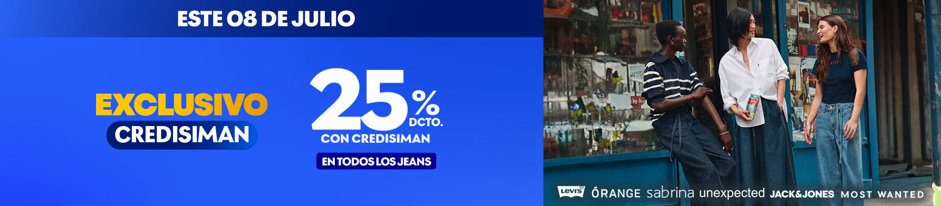 Aprovecha un 25% de descuento en todos los jeans pagando con Credisiman.